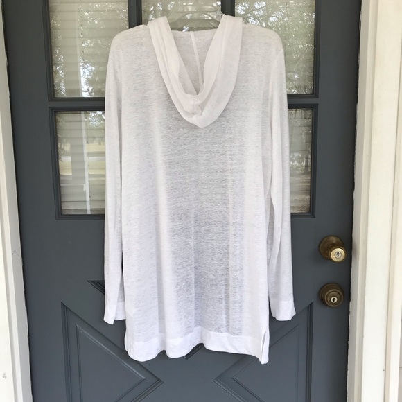 Tahari 100% Linen Ivory Open Front Topper Jacket with Hood Hoodie Size XL - Picture 4 of 9